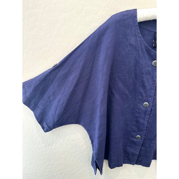 FOCUS | Linen Jacket Top Purple Button Front Lagenlook Oversized Pocket | Large - Picture 3 of 9
